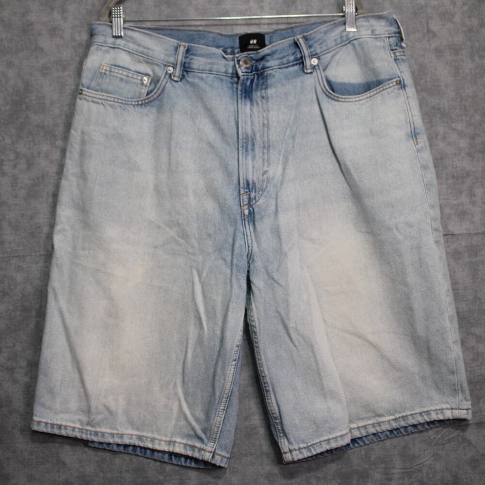 H&M Men’s Size 38 Light Wash Blue Denim Baggy Fit Jean Shorts Jorts Y2K